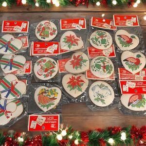 Vintage Kmart Christmas Hanging Ornaments Fabric Stuffed Pillow 16 Pc Holiday